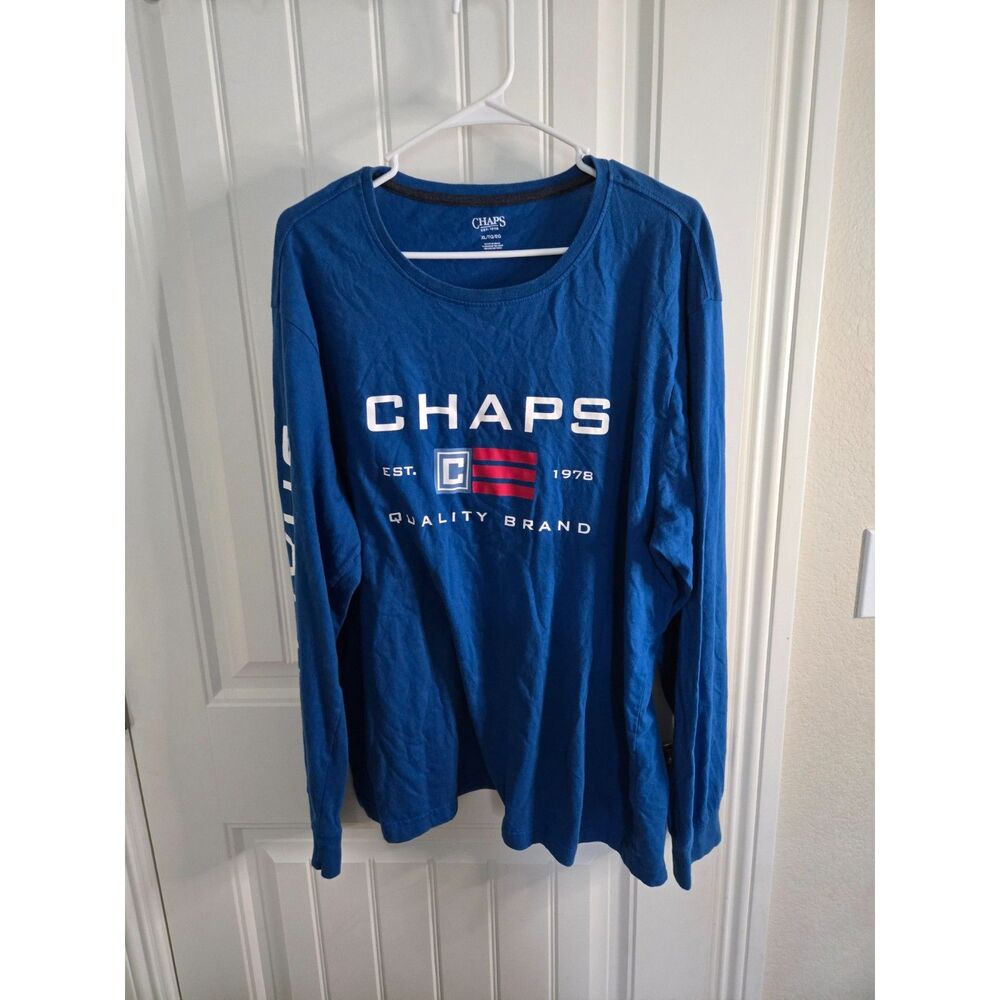 Chaps Men’s XL Blue Long Sleeve Graphic T-Shirt Est 1978 Logo 100% Cotton